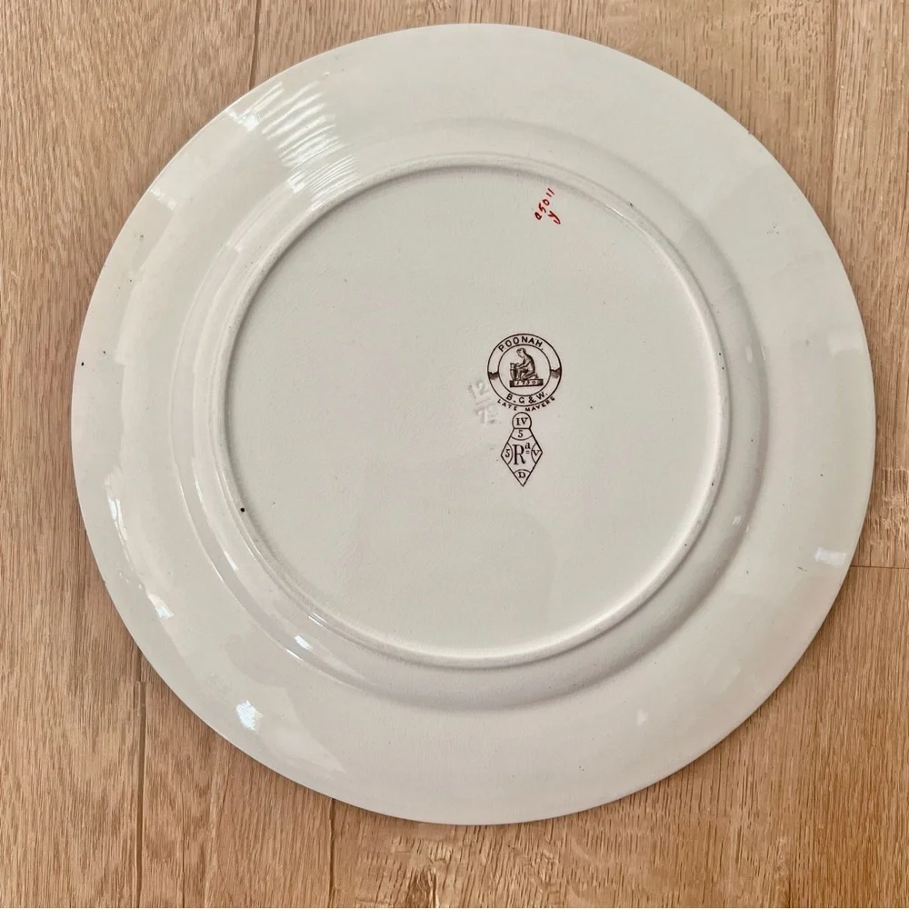 Antique Bates Walker & Co Poonah Pattern Transferware 10 1/2” Plate C. 1876-1878